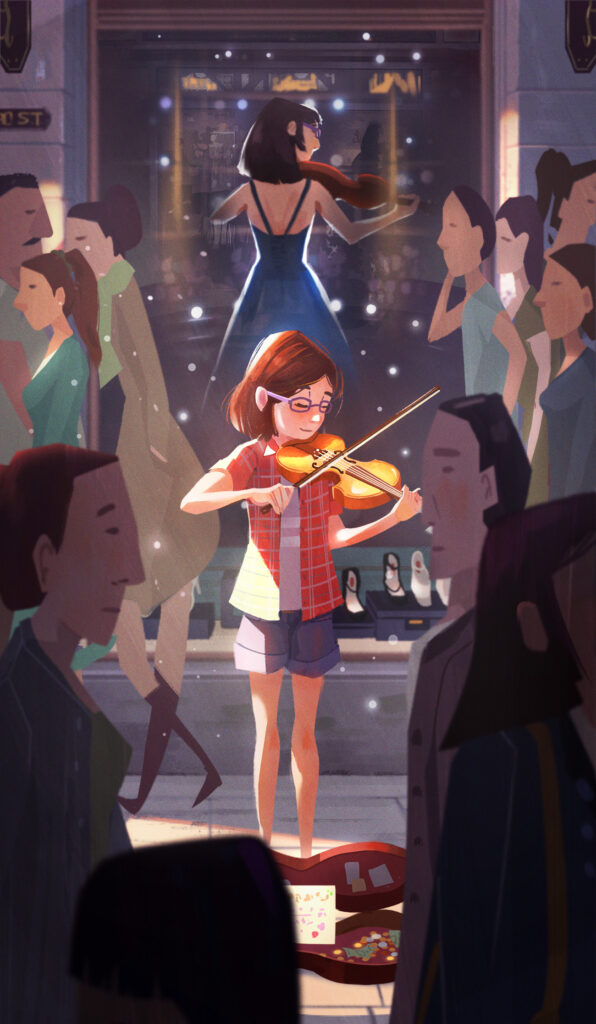 art of a girl playing violin